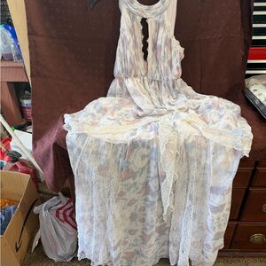 Free People Maxi Dress in White with Pastel Accent Colors